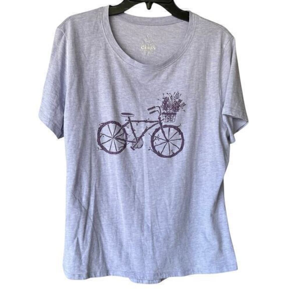 Gerry heathered purple lavender gentle scoop neck tee bike and flower ba…